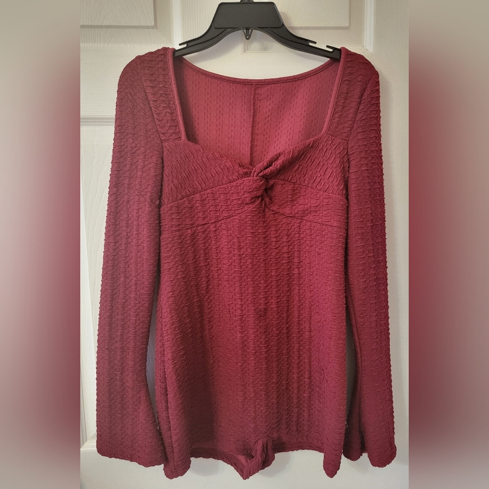 Elegant Burgundy Long Sleeve Women's Top